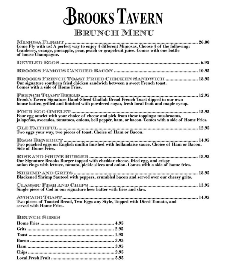 Brooks Tavern Brunch Menu